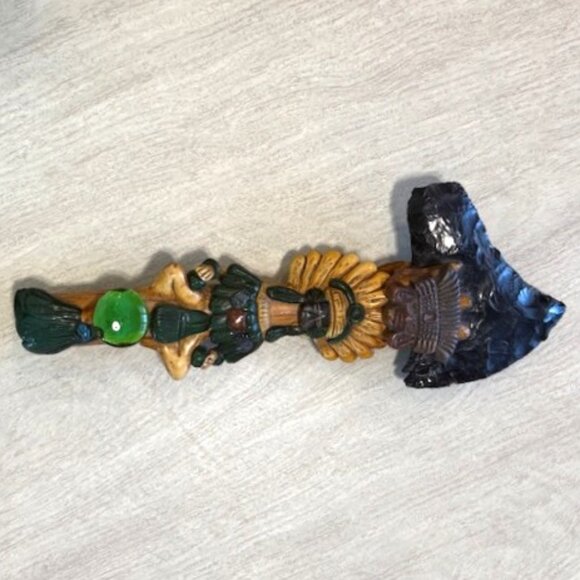 Handmade indigenous obsidian and wood ceremonial stone axe/hatchet.